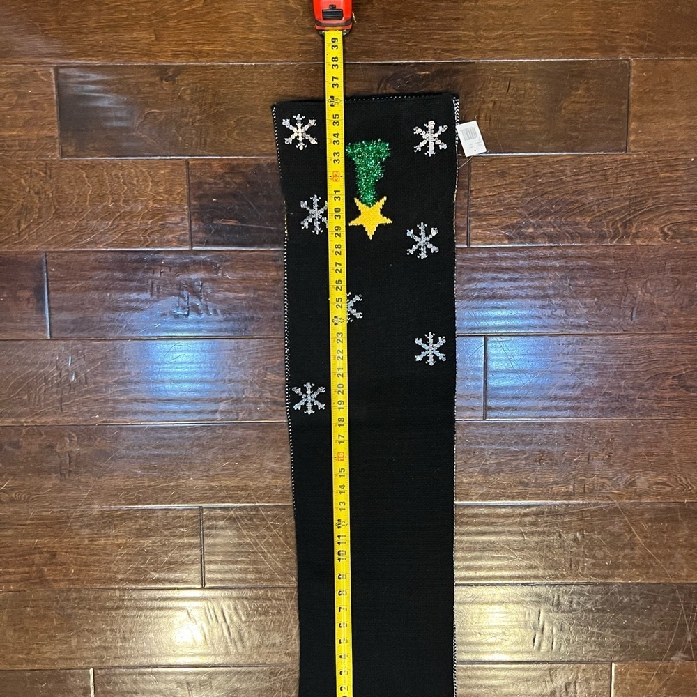 New Woman’s Black Knit Scarf with Snowflake Design